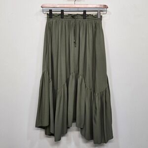 Scarlet Darkness Maxi Peasant Skirt XL Olive Green Tiered Boho Fairy Witch Retro